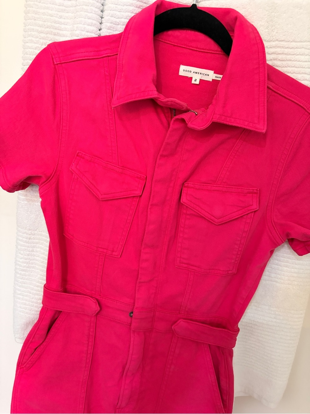 Good American Pink Short-Sleeve Utility Jumpsuit